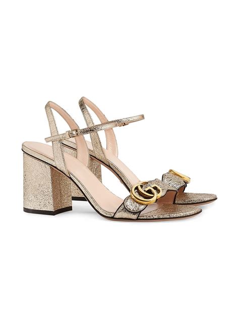 metallic laminate leather mid-heel sandal gucci|Gucci platinum leather sandals.